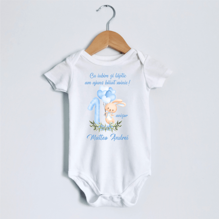 Body personalizat aniversare 1 an - Iepuraș - Model băiețel [1]