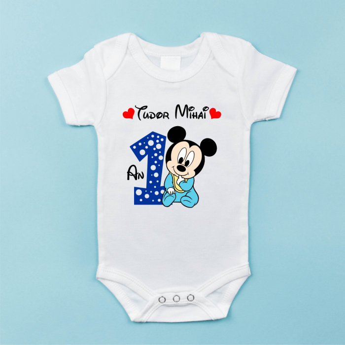 Body personalizat Aniversare 1 an - Nume și Inimioare(băiețel) [1]
