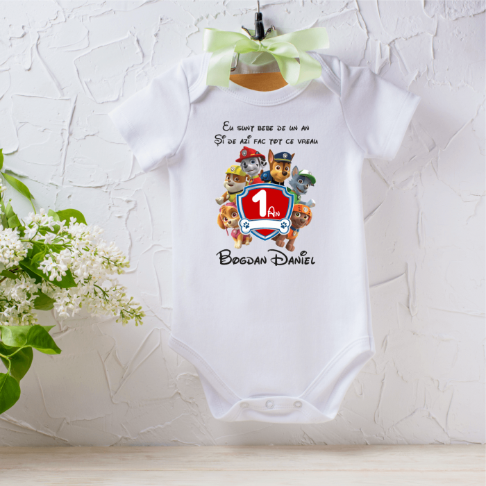 Body personalizat aniversare 1 an - Paw Patrol - Nume [1]