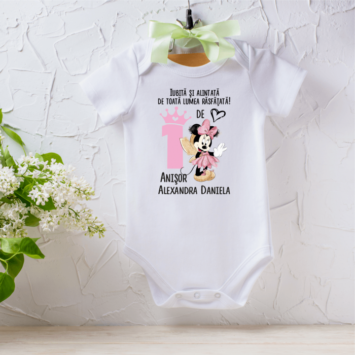 Body personalizat aniversare 1 an - Princess Minnie - Nume [1]