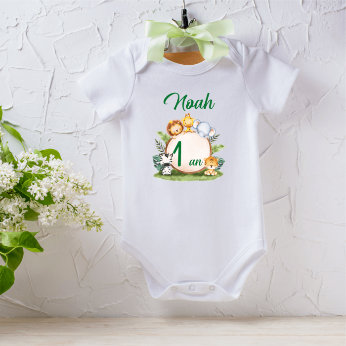 Body personalizat aniversare 1 an - Safari - Nume [1]