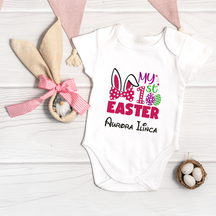 Body personalizat Paște - My first Easter - Nume - Model Fetiță [1]