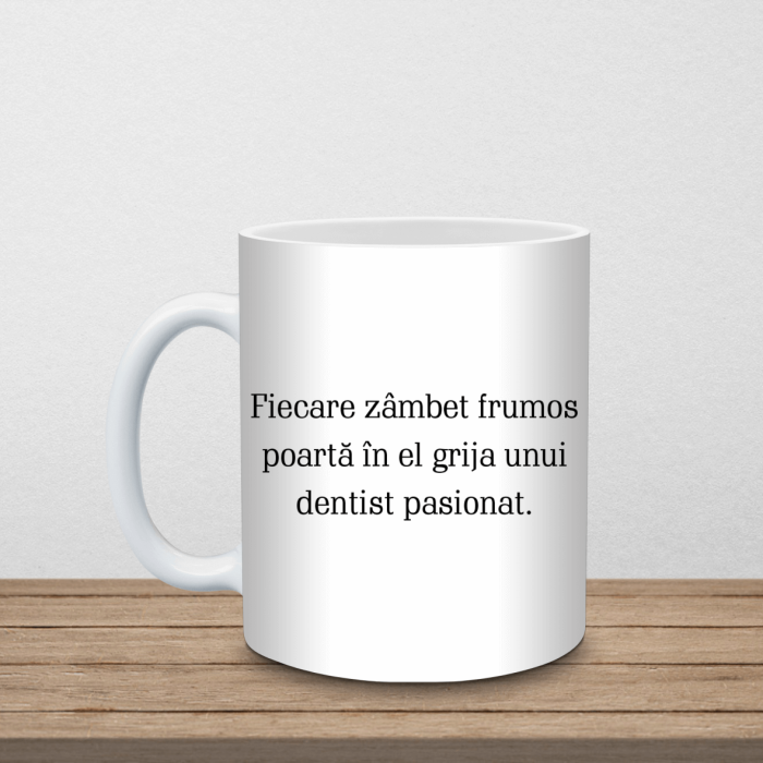 Cana albă personalizată cu nume și mesaj - Pentru dentist [2]