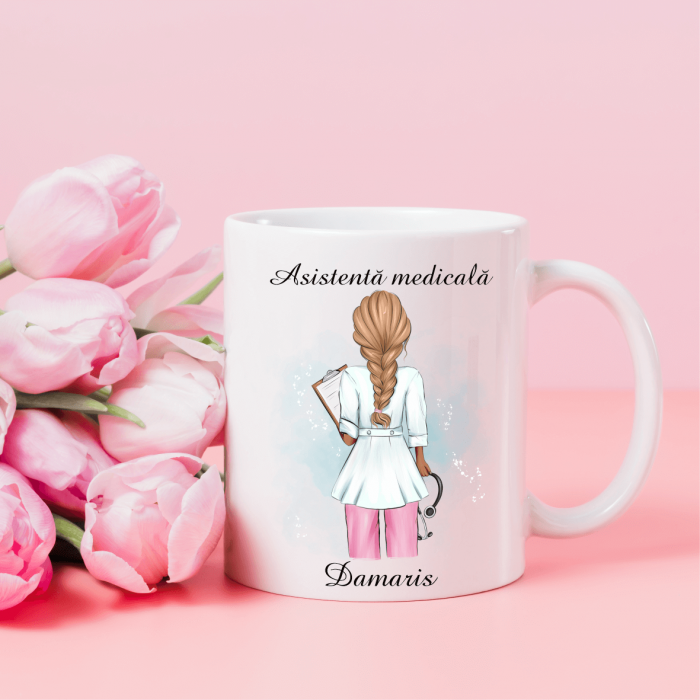 Cană personalizată pentru asistenta medicală - Nume - Model 1 [1]
