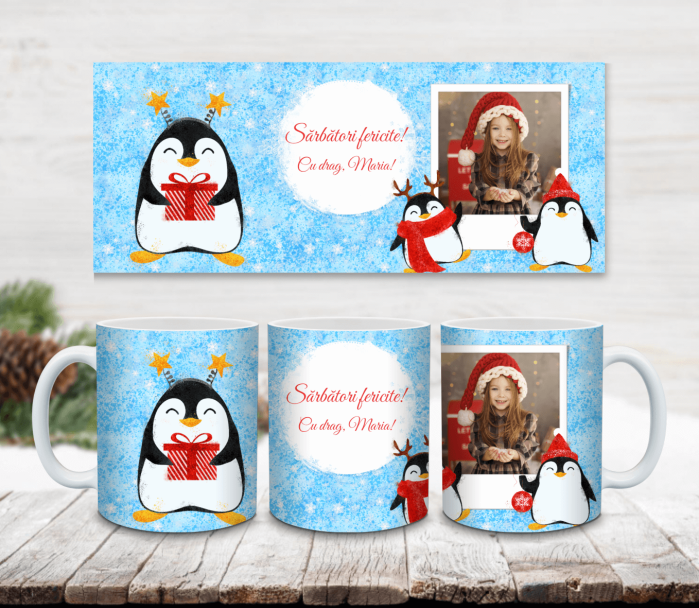 Cana personalizată - Crăciun - Poză și mesaj - Pinguini [1]
