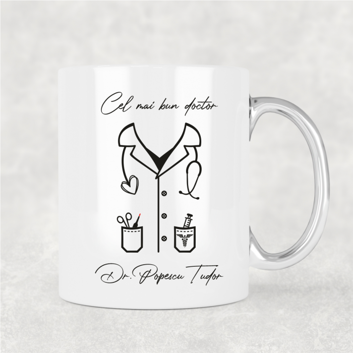 Cană personalizată cu mâner argintiu - Cel mai bun doctor - M1 [1]