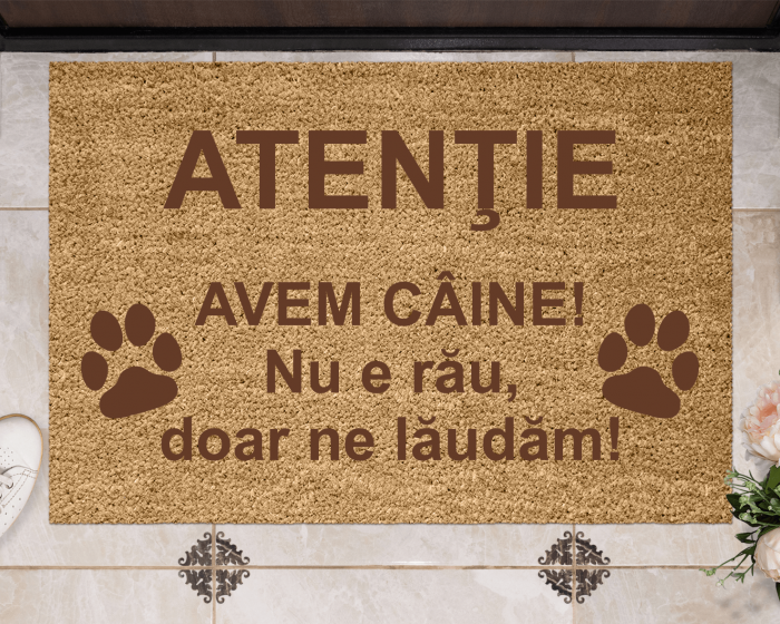 Covoraș intrare de exterior personalizat - ATENȚIE - Avem câine [1]