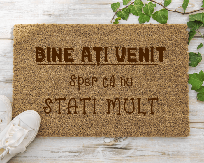Covoraș intrare de exterior personalizat - Bine ați venit - Sper că nu stați mult [1]