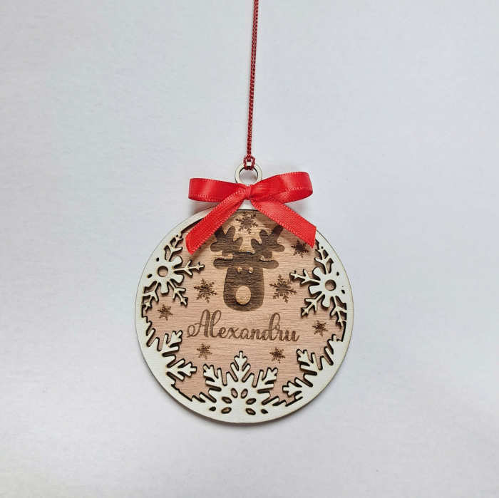 Glob personalizat din lemn - Nume - Ren - Fulgi [1]