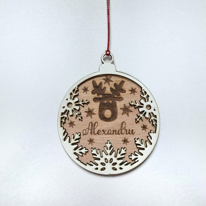 Glob personalizat din lemn - Nume - Ren - Fulgi [2]