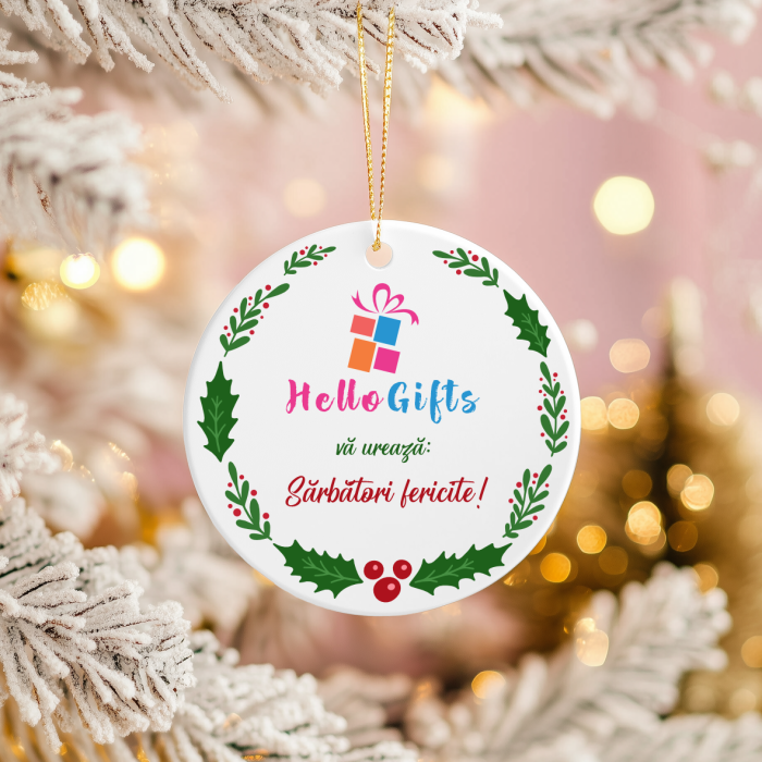 Ornament acril alb pentru brad personalizat cu logo și mesaj [1]