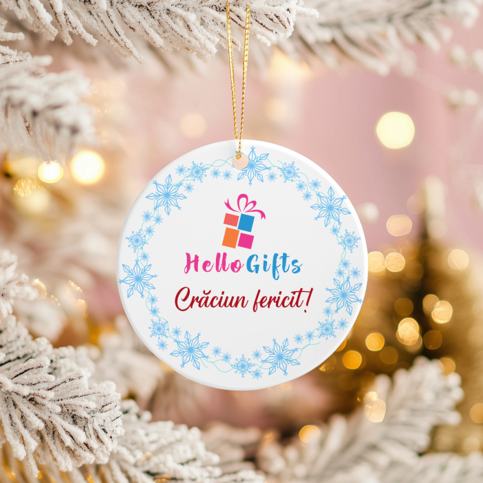Ornament acril alb pentru brad personalizat cu logo și mesaj - Fulgi [1]