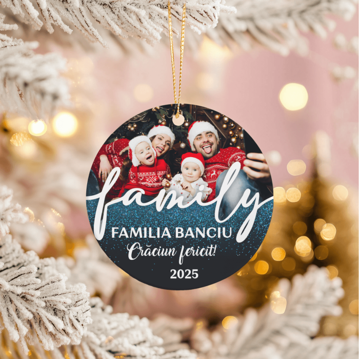 Ornament acril alb rotund pentru brad personalizat cu poză și mesaj - Family [4]