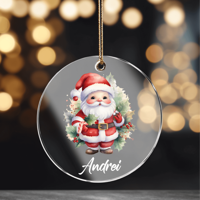 Ornament acril transparent pentru brad cu nume - Moș Crăciun [1]