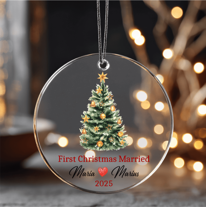 Ornament acril transparent pentru brad personalizat cu nume - First Christmas Married [1]