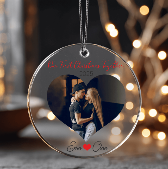 Ornament acril transparent pentru brad personalizat cu nume și poză - Our first Christmas together [1]