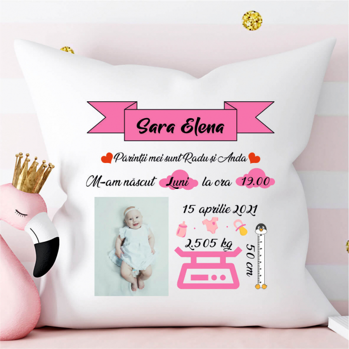 Pernă personalizată Nou Născut - Fetiță [2]