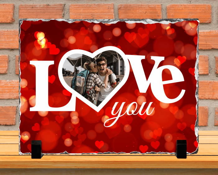Placă de ardezie personalizată - Inimioară - Love you - Dreptunghiulară [1]