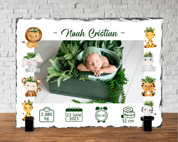 Placă de ardezie personalizată - Nou-Născut - Model băiat - Safari [1]