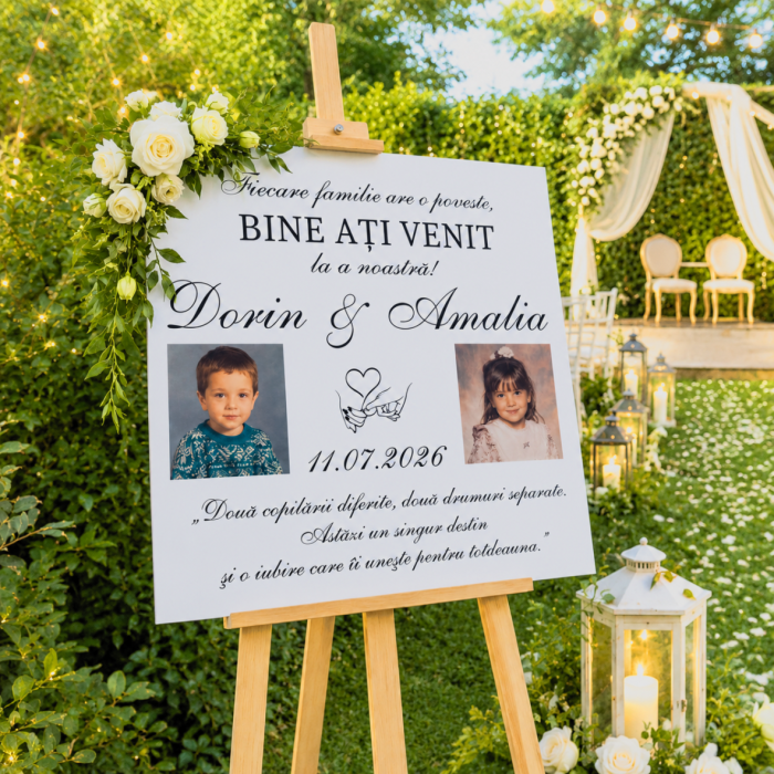 Plăcuță nuntă personalizată cu nume și poze - Bine ați venit [2]