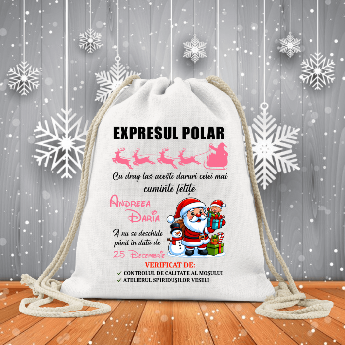 Săculeț textil pentru copii - Crăciun - Expresul polar - Model fetiță [1]