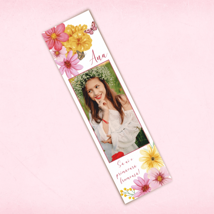 Semn de carte personalizat cu o poză și mesaj - Primăvară - Model 2 [1]