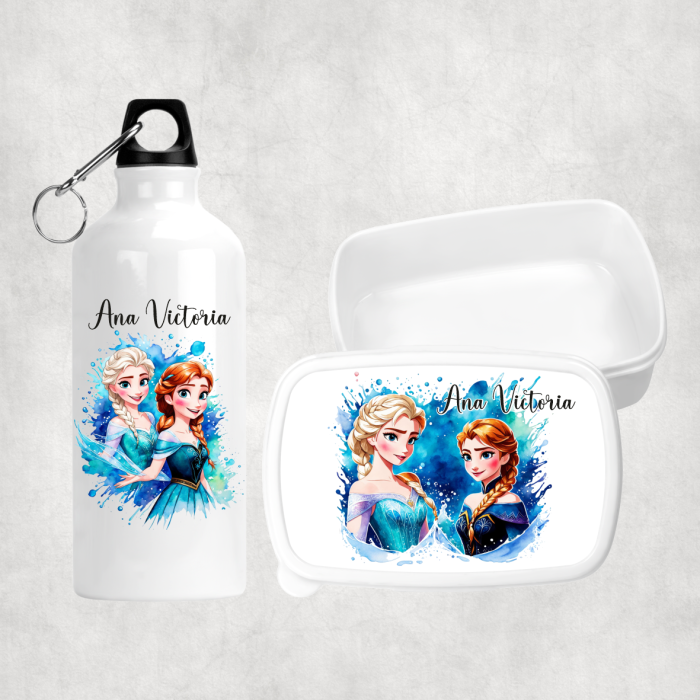 Set personalizat cu nume - Lunch box și bidon apă - Ana și Elsa [1]
