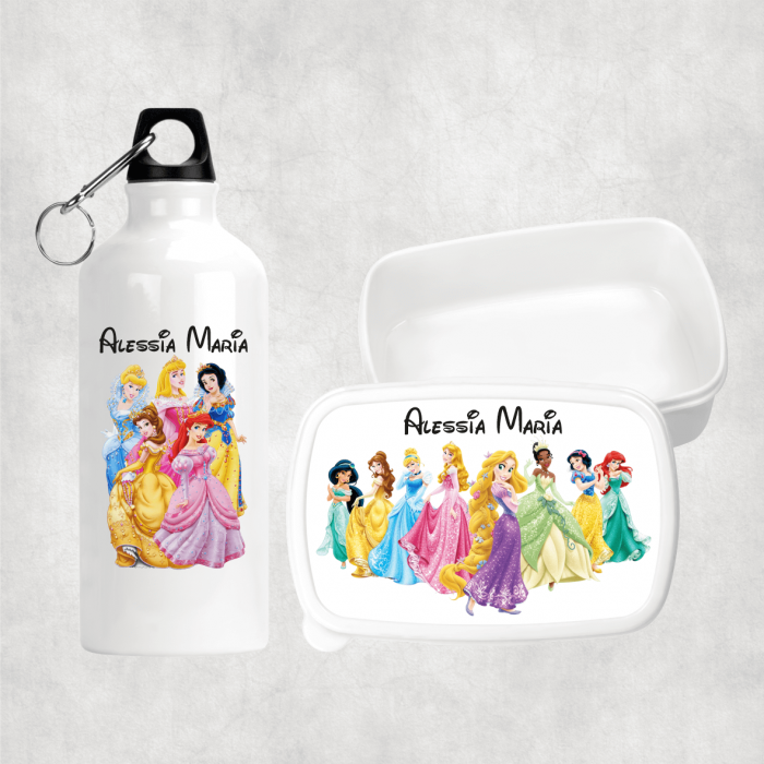 Set personalizat cu nume - Lunch box și bidon apă - Prințese [1]