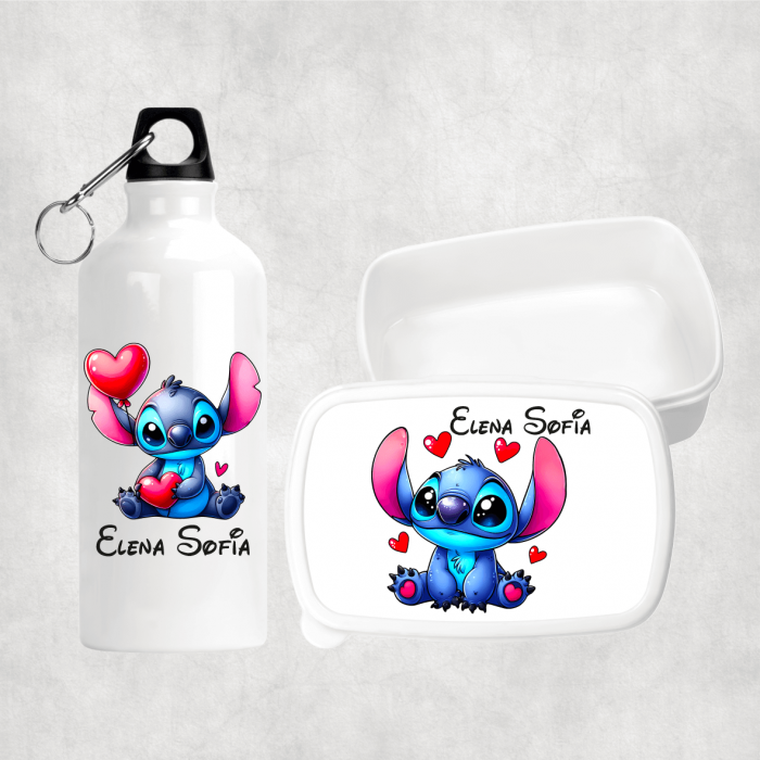 Set personalizat cu nume - Lunch box și bidon apă - Stitch - M2 [1]