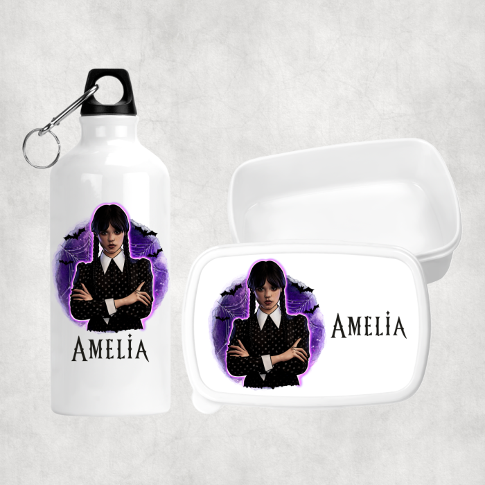 Set personalizat cu nume - Lunch box și bidon apă - Wednesday [1]