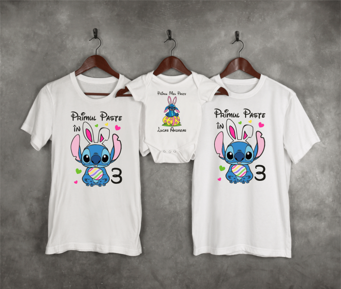 Set tricouri personalizate familie - Primul Paște în 3 - Stitch [1]