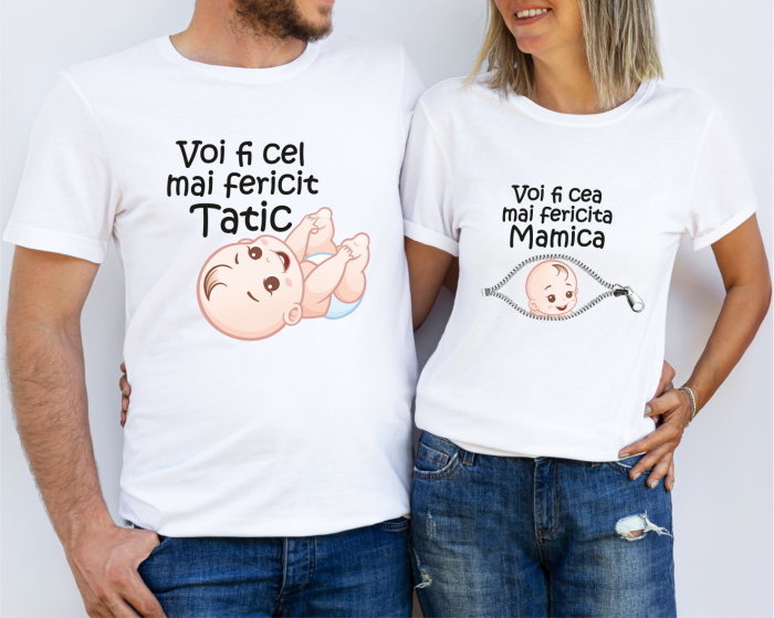 Set tricouri personalizate pentru cuplu - Cel mai fericit tătic - Cea mai fericită mămică [1]