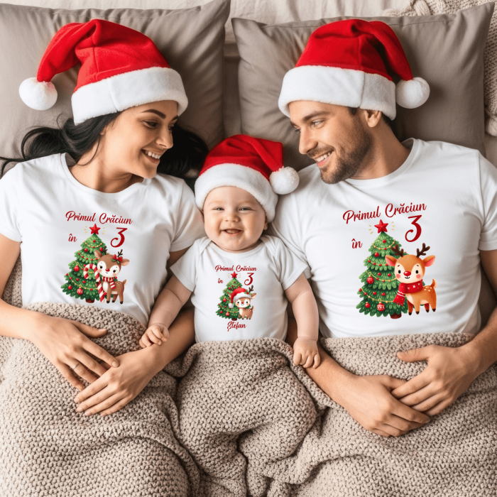 Set tricouri personalizate - Primul Crăciun în 3 - Reni - M15 [1]