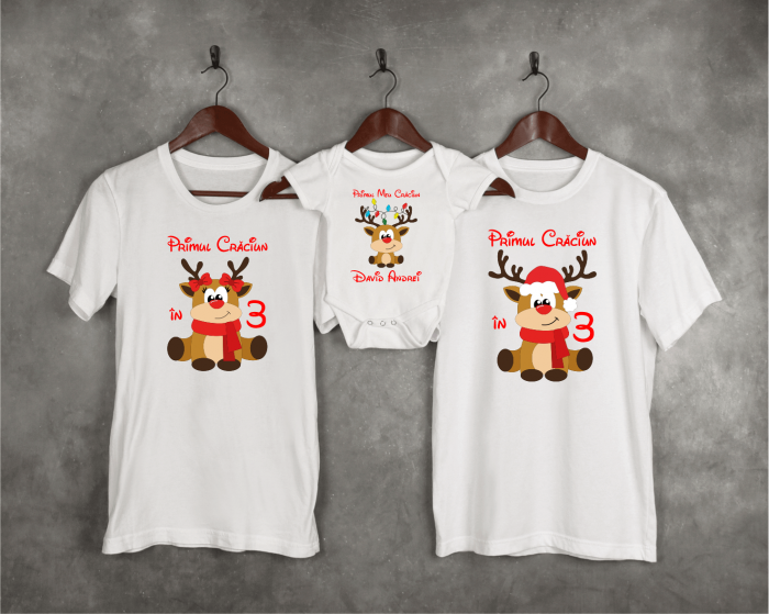 Set tricouri personalizate - Primul Crăciun în 3 - Reni - Model băiețel [1]