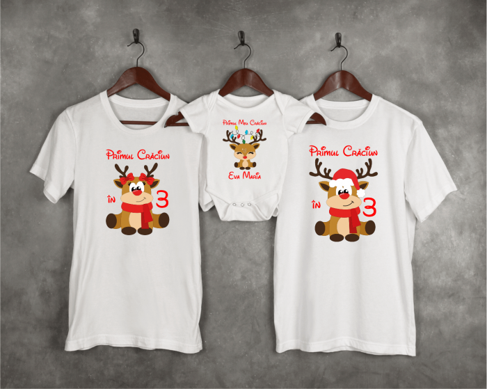 Set tricouri personalizate - Primul Crăciun în 3 - Reni - Model fetiță [1]
