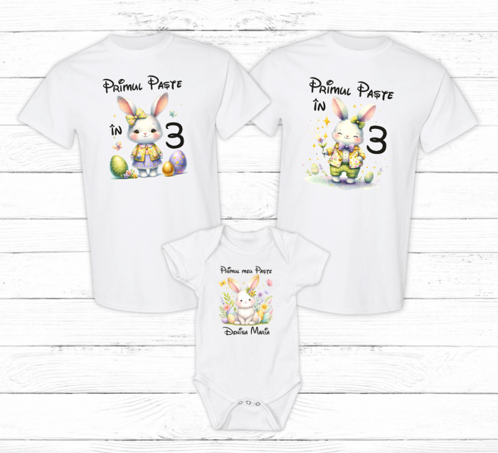 Set tricouri personalizate - Primul Paște în 3 - Iepuraș - M35 [1]