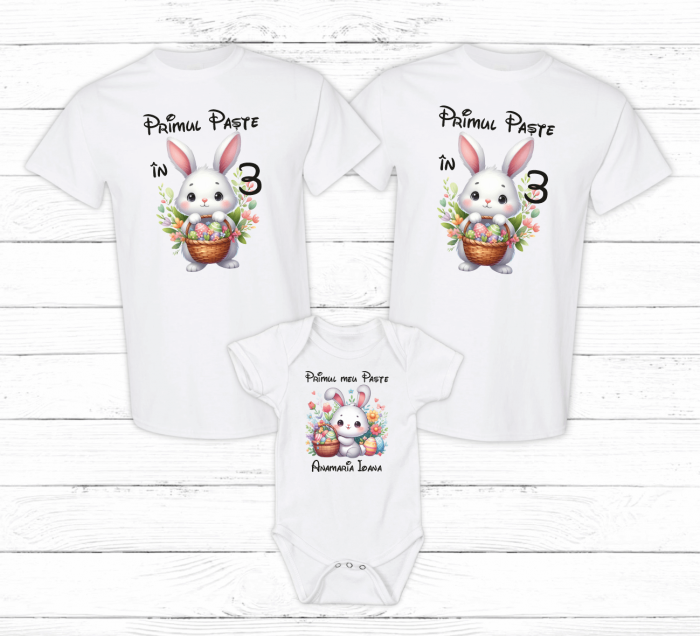 Set tricouri personalizate - Primul Paște în 3 - Iepuraș - Model 15 [1]