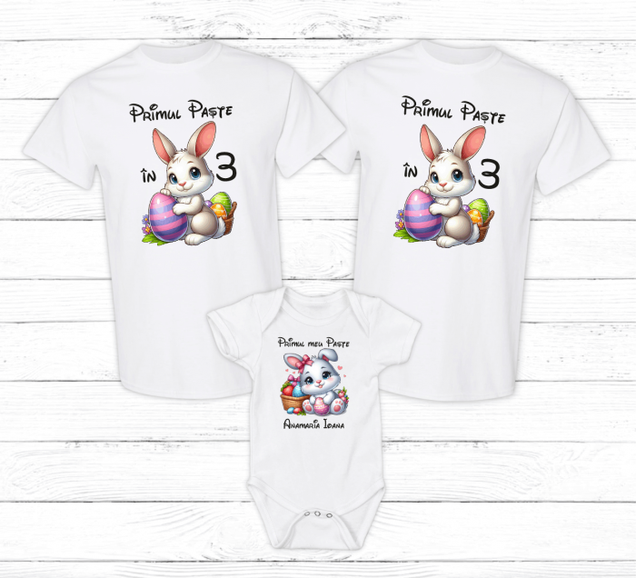 Set tricouri personalizate - Primul Paște în 3 - Iepuraș - Model 20 [1]