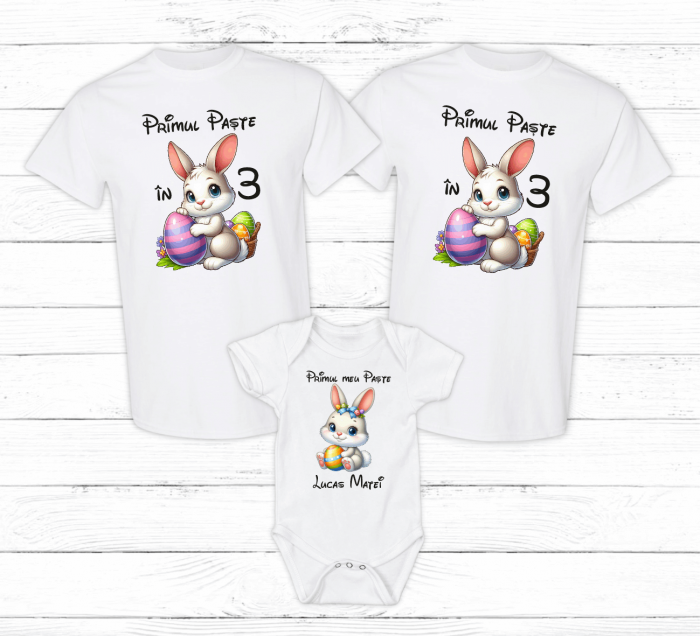 Set tricouri personalizate - Primul Paște în 3 - Iepuraș - Model 21 [1]