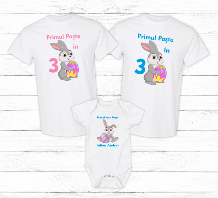 Set tricouri personalizate - Primul Paște în 3 - Iepurași - Model băiețel - M41 [1]