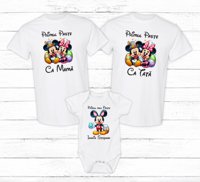 Set tricouri personalizate - Primul Paște în 3 - Minnie & Mickey - Model băiețel - M30 [1]