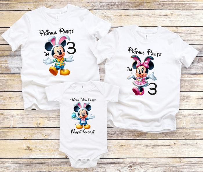 Set tricouri personalizate - Primul Paște în 3 - Minnie și Mickey - Model băiețel -  M10 [1]