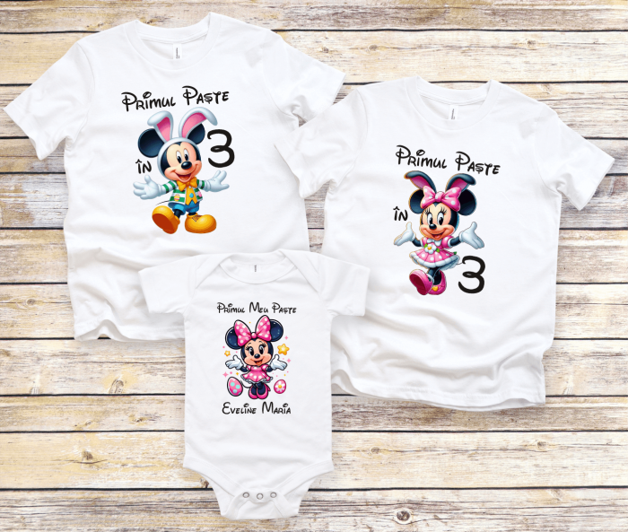 Set tricouri personalizate - Primul Paște în 3 - Minnie și Mickey - Model fetiță - M11 [1]