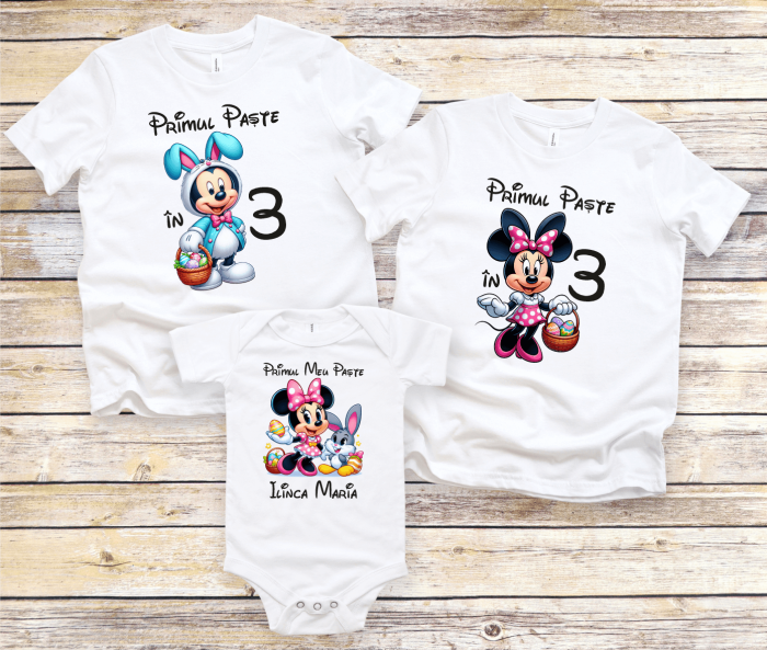 Set tricouri personalizate - Primul Paște în 3 - Minnie și Mickey - Model fetiță - M13 [1]