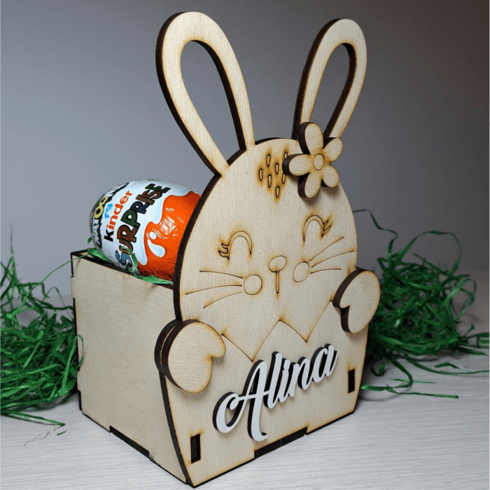 Suport iepuraș din placaj - Paște - Model fetiță - Personalizat cu nume [3]