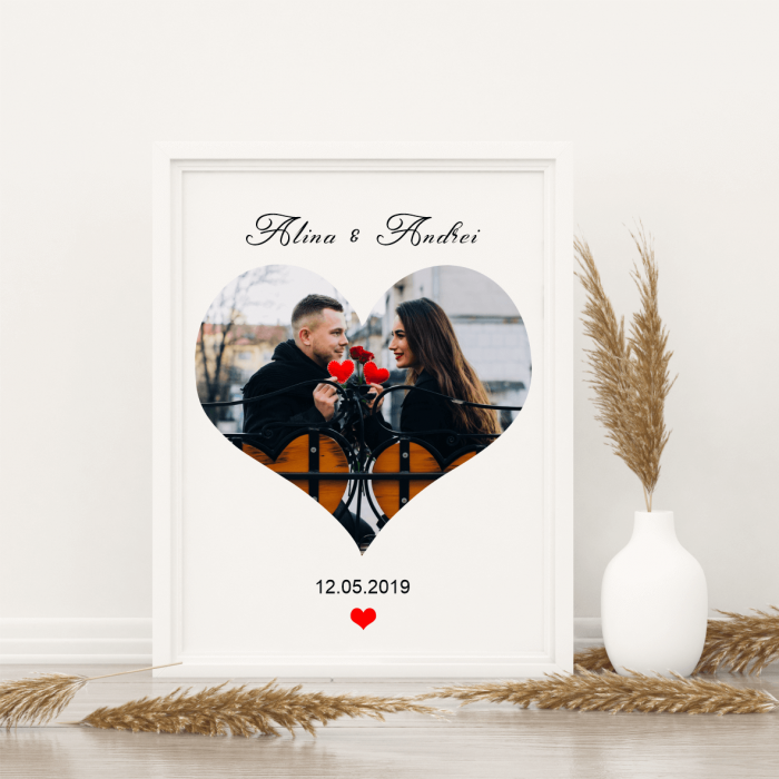 Tablou personalizat A4 cu poză - Nume - Dată - Inimă [1]