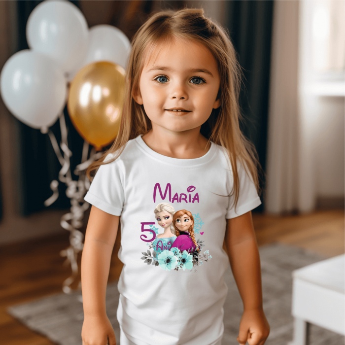 Tricou personalizat copil aniversare - Regatul de gheață - Ana și Elsa [1]