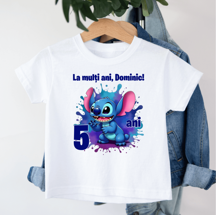 Tricou personalizat copil aniversare - Text - Vârstă - Stitch [1]