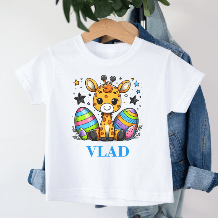 Tricou personalizat copil - Paște - Girafă - Model băiețel [1]