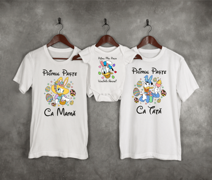 Tricouri personalizate familie - Primul Paște ca mamă - ca tată - Daisy - Donald - Model băiat [1]